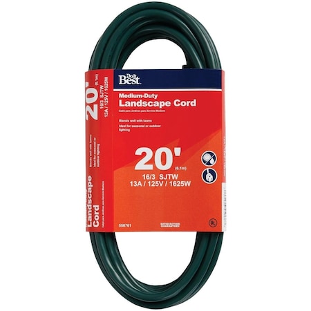 All-Source SJTW Extension Cord, 16 AWG, Outdoor, 16/3, 1 Outlets, Green, 20 ft OU-JTW163-20X-GR
